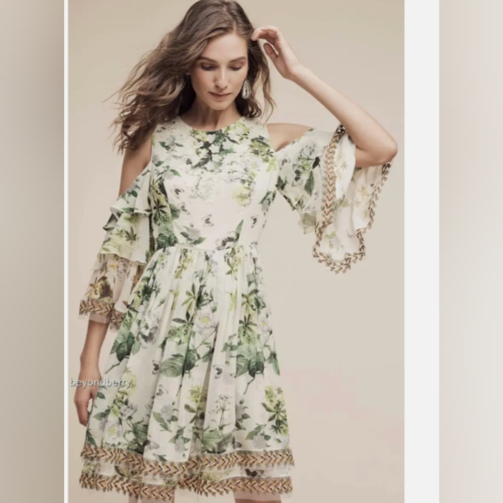 Anthropologie Petra Ruffled Open-Shoulder Dress by Varun Bahl
